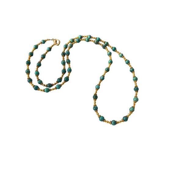 Vintage Gold Tone Turquoise Bead Necklace Art Deco Lobster Clasp 31" - Picture 1 of 4
